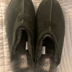 Discoquette Forest Green Suede Ugg Slides With Genuine Shearling 10
